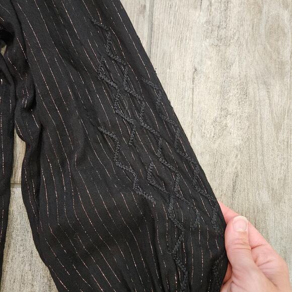 Johnny Was Workshop Rona Victorian Embroidered Blouse Womens S Black Metallic - Picture 7 of 16